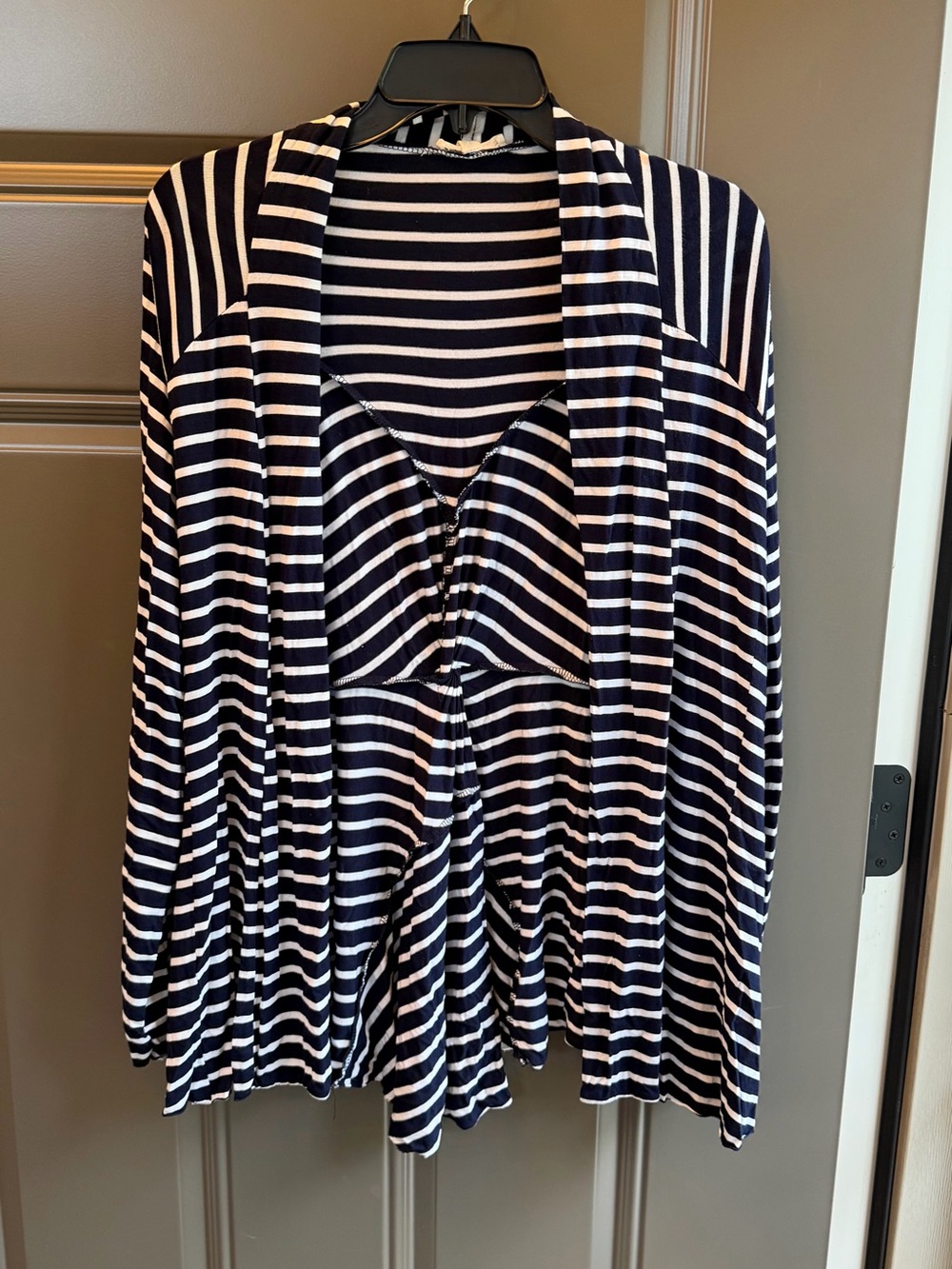 Hem & Thread Striped Navy & White Open Cardigan, Size L